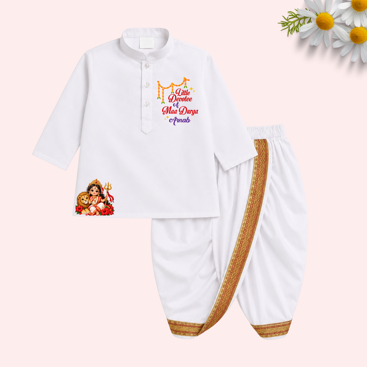 Little Devotee of Maa Durga Dhoti kurta set