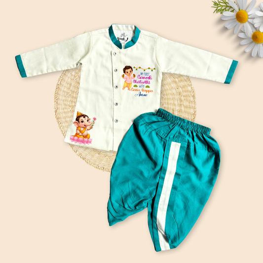 My First Ganesh Chaturthi with Ganu Bappa Dhoti Kurta