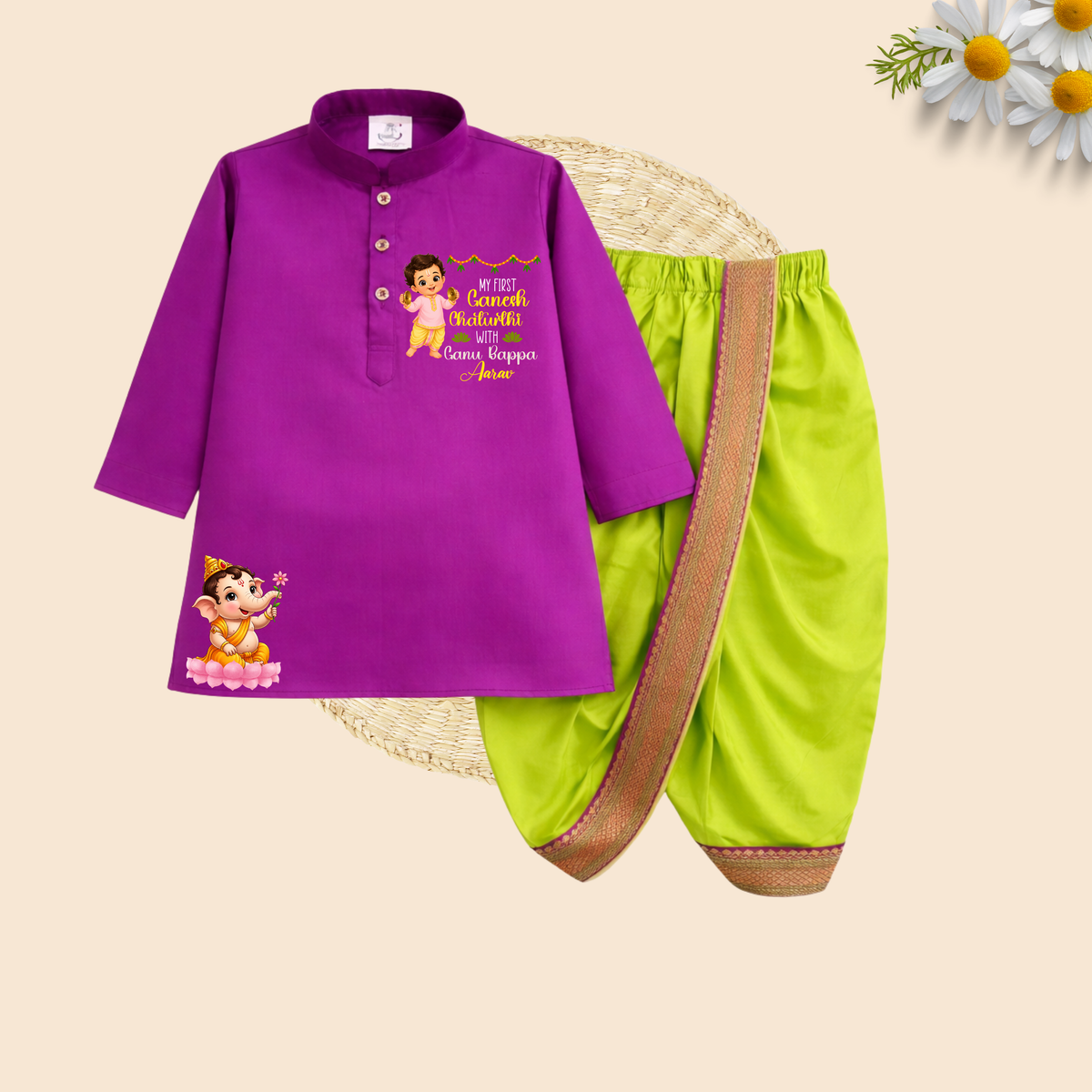 My First Ganesh Chaturthi with Ganu Bappa Dhoti Kurta