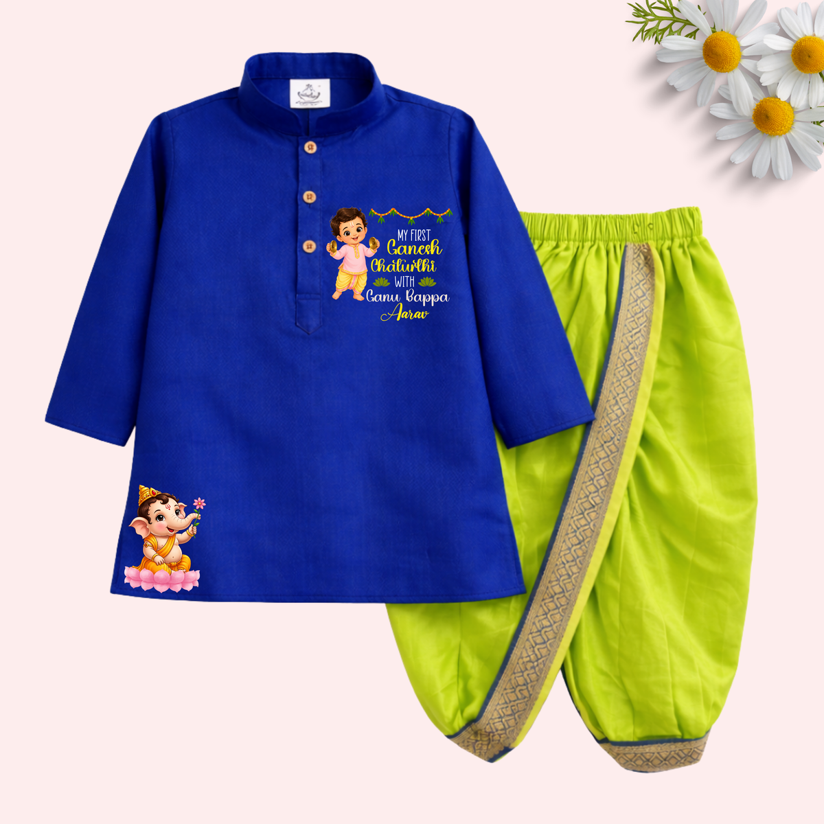 My First Ganesh Chaturthi with Ganu Bappa Dhoti Kurta