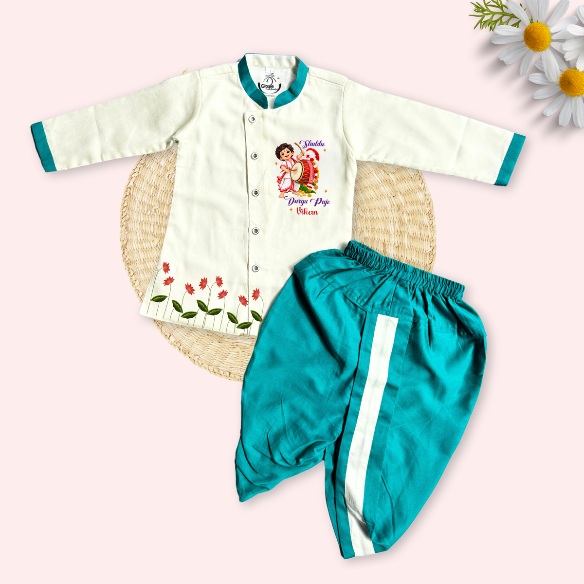 Shubh Durga Pujo Dhoti Kurta Set