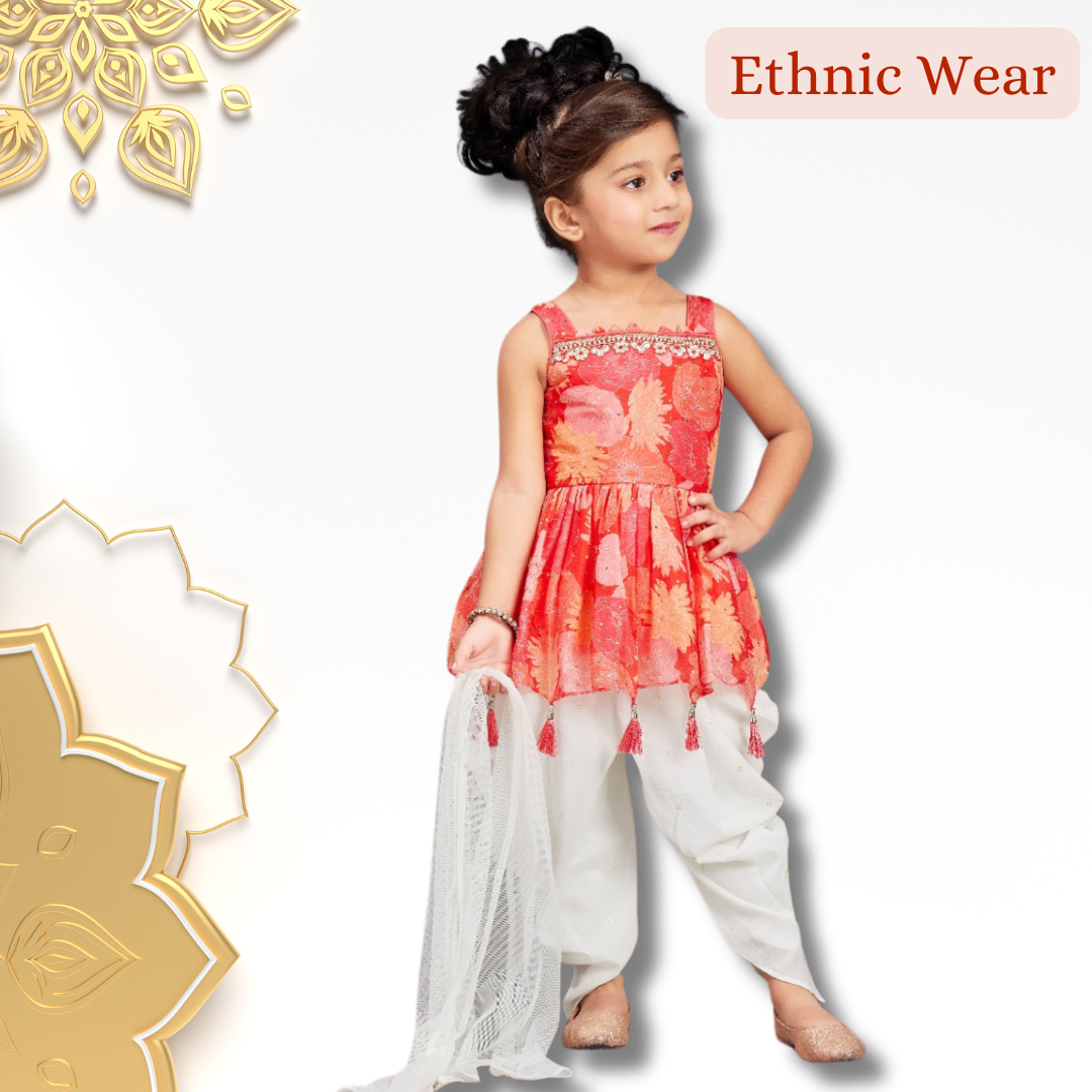 Dhoti Kurta Set with Dupatta (Girls)