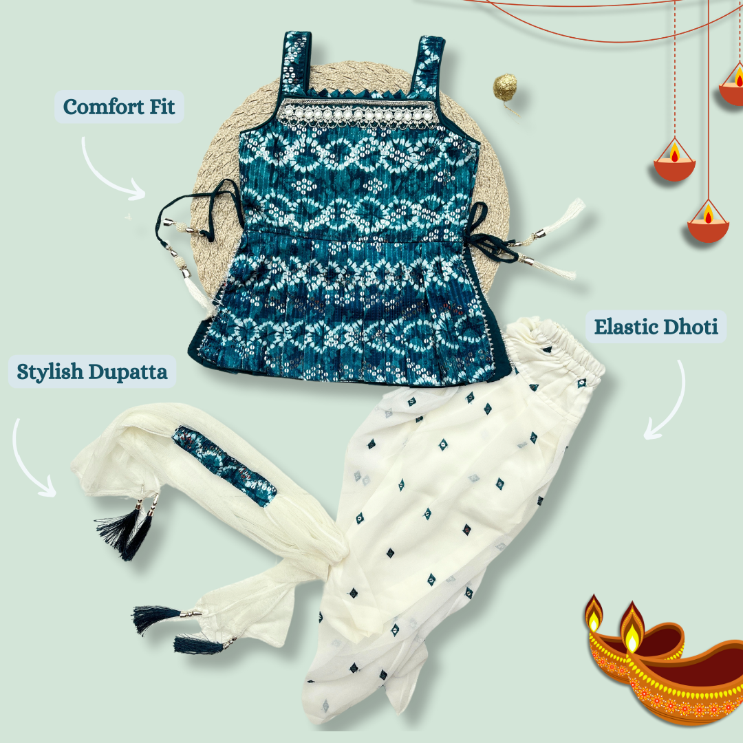 Dhoti Kurta Set with Dupatta (Girls)