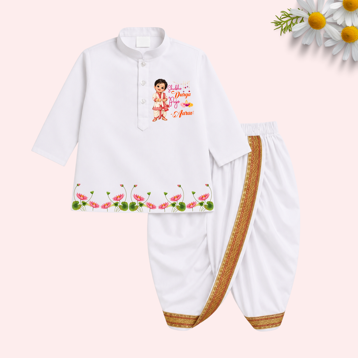 Shubho Durga Pujo Dhoti Kurta set